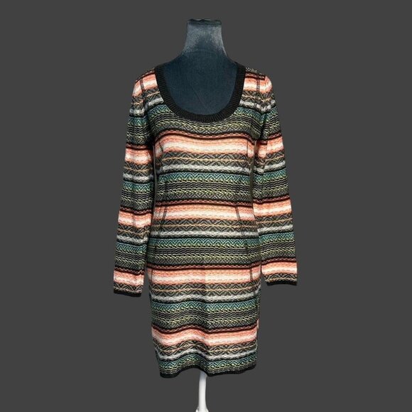 striped knit sweater mini dress fair isle pattern poof size M - Picture 1 of 7